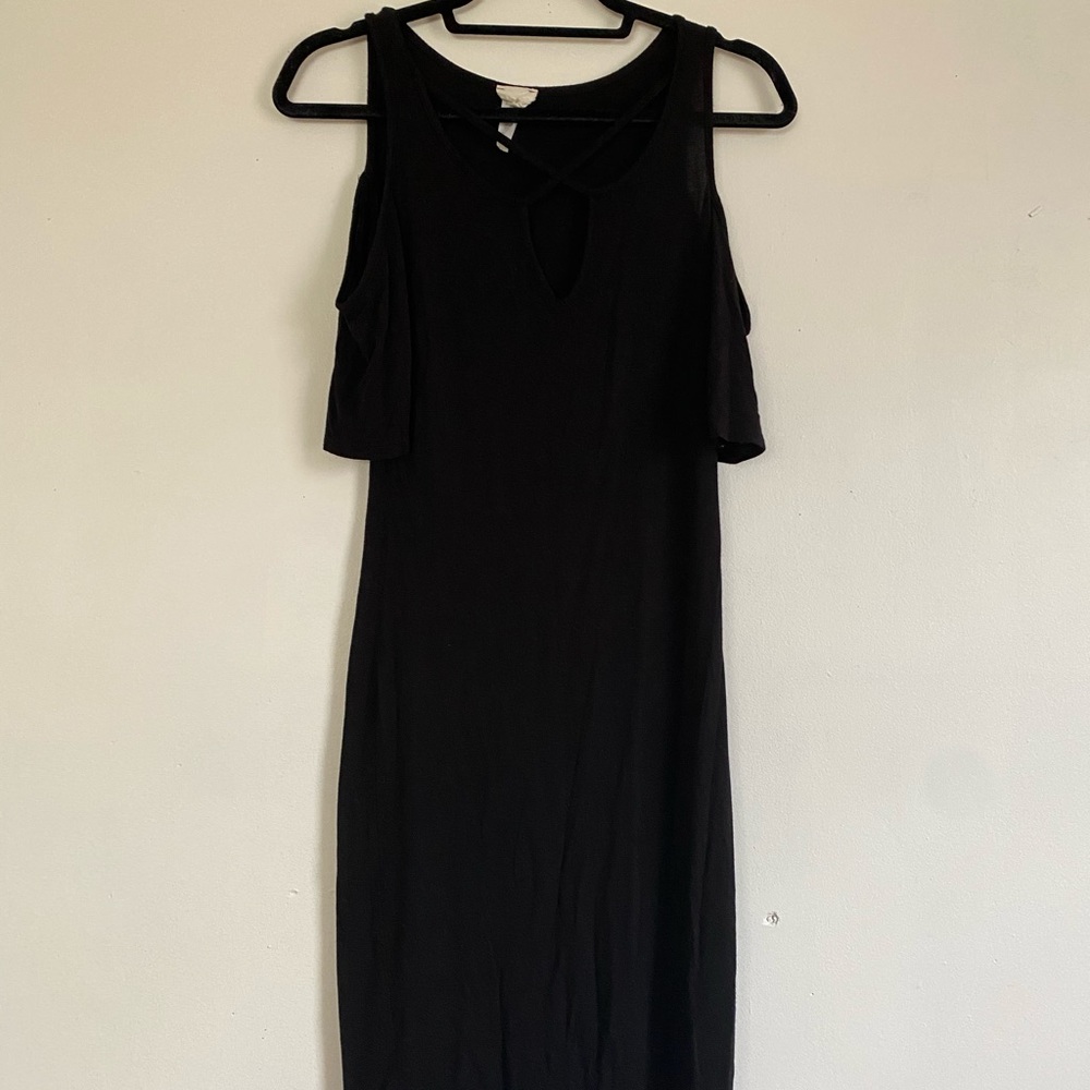 Black midi length dress.